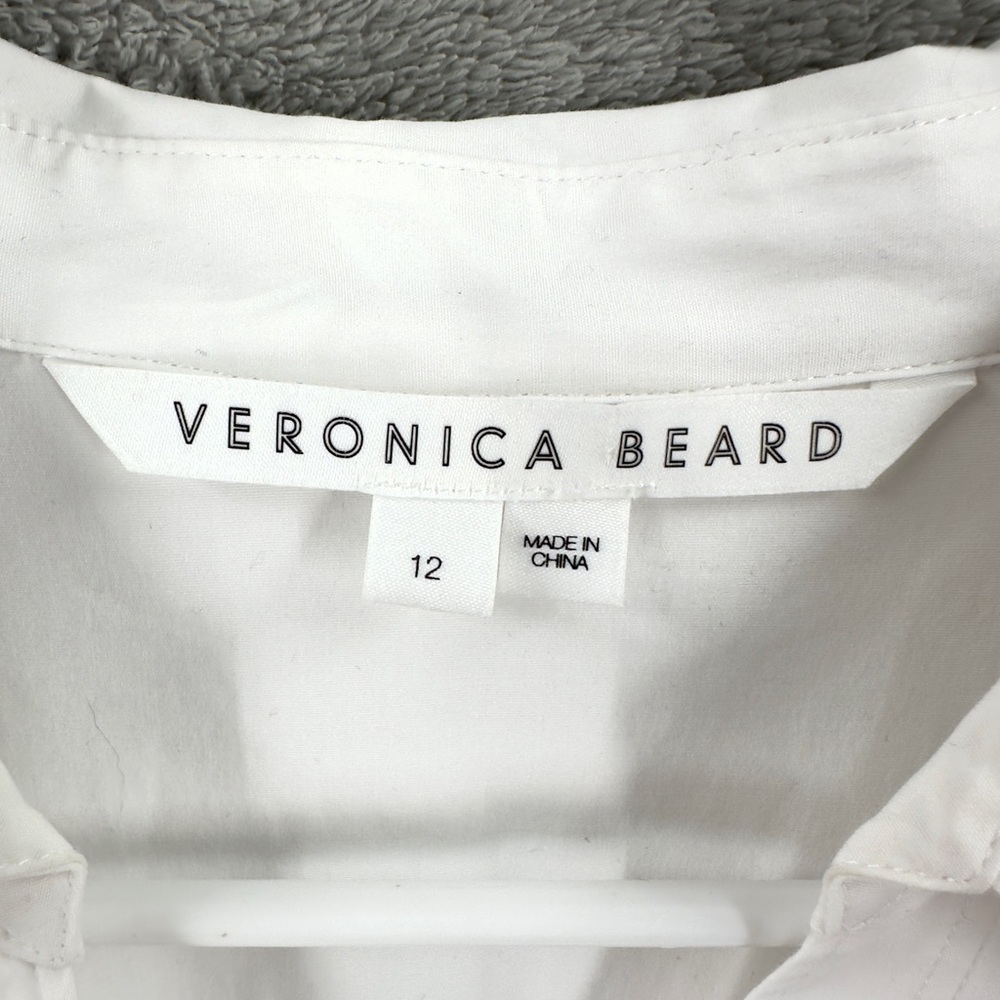 Veronica Beard Cita Shirt Dress Womens Size 12 White Minimalist Ruched Capsule - Picture 5 of 10